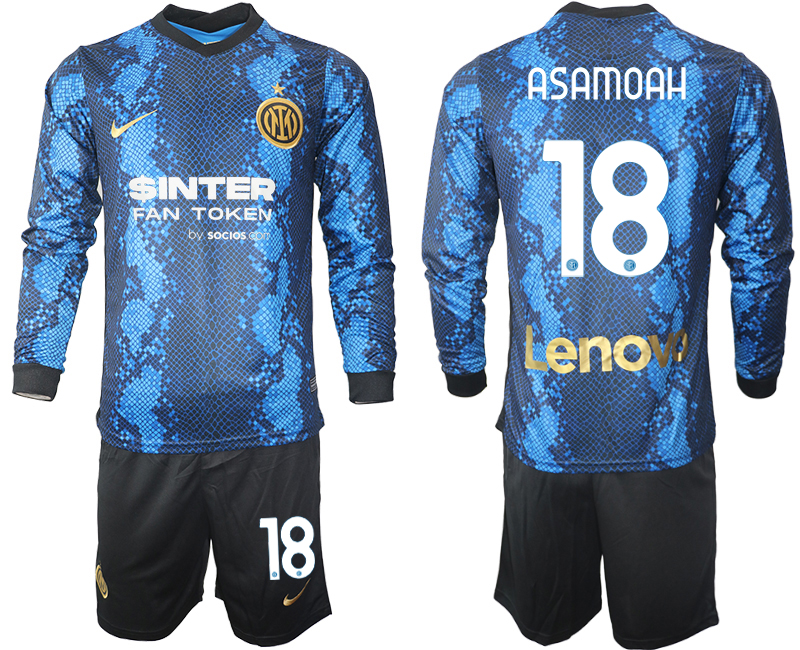 Men 2021-2022 Club Inter Milan home blue Long Sleeve #18 Soccer Jersey